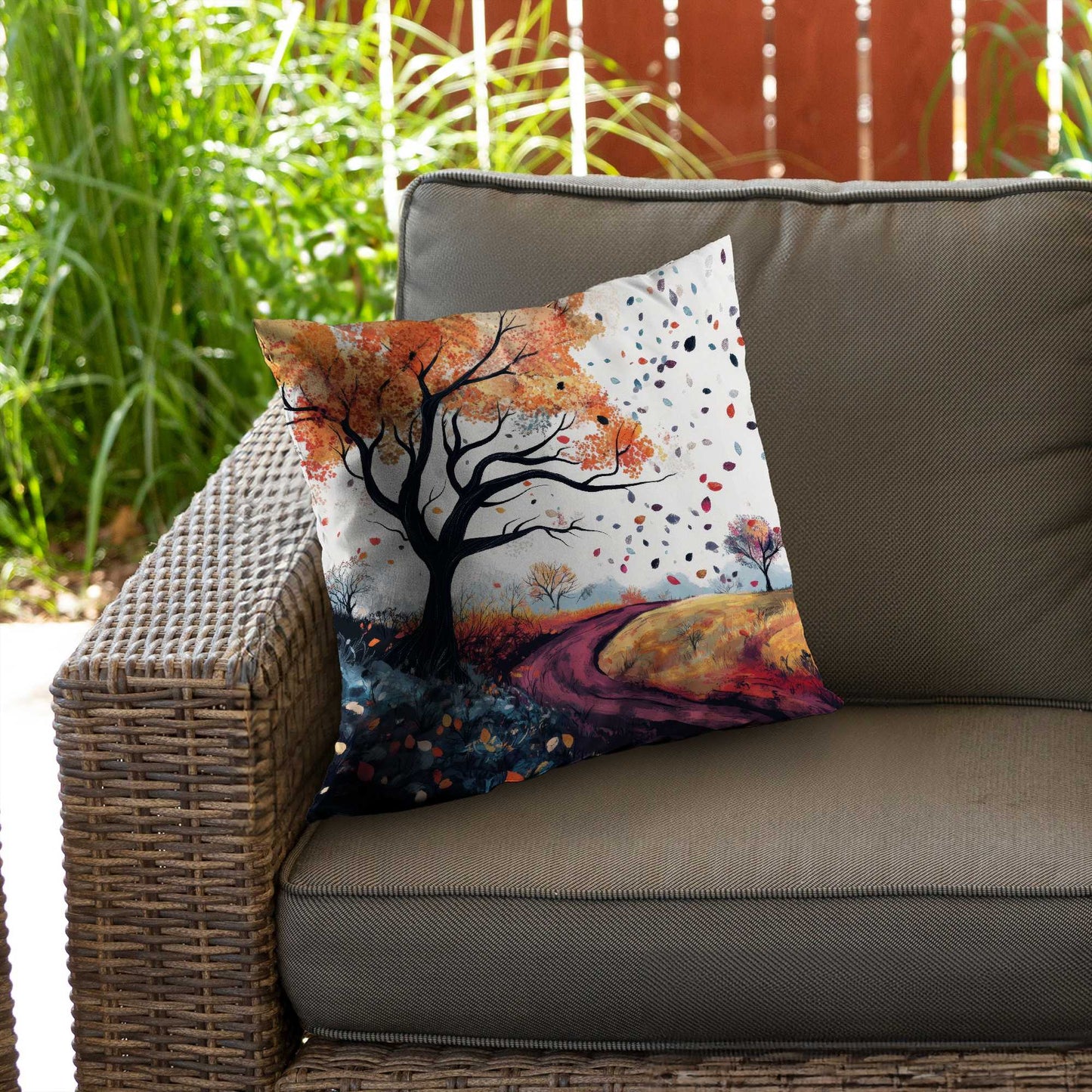 Blowing Leaves Poly Twill Throw Pillow | Home Decor Accent