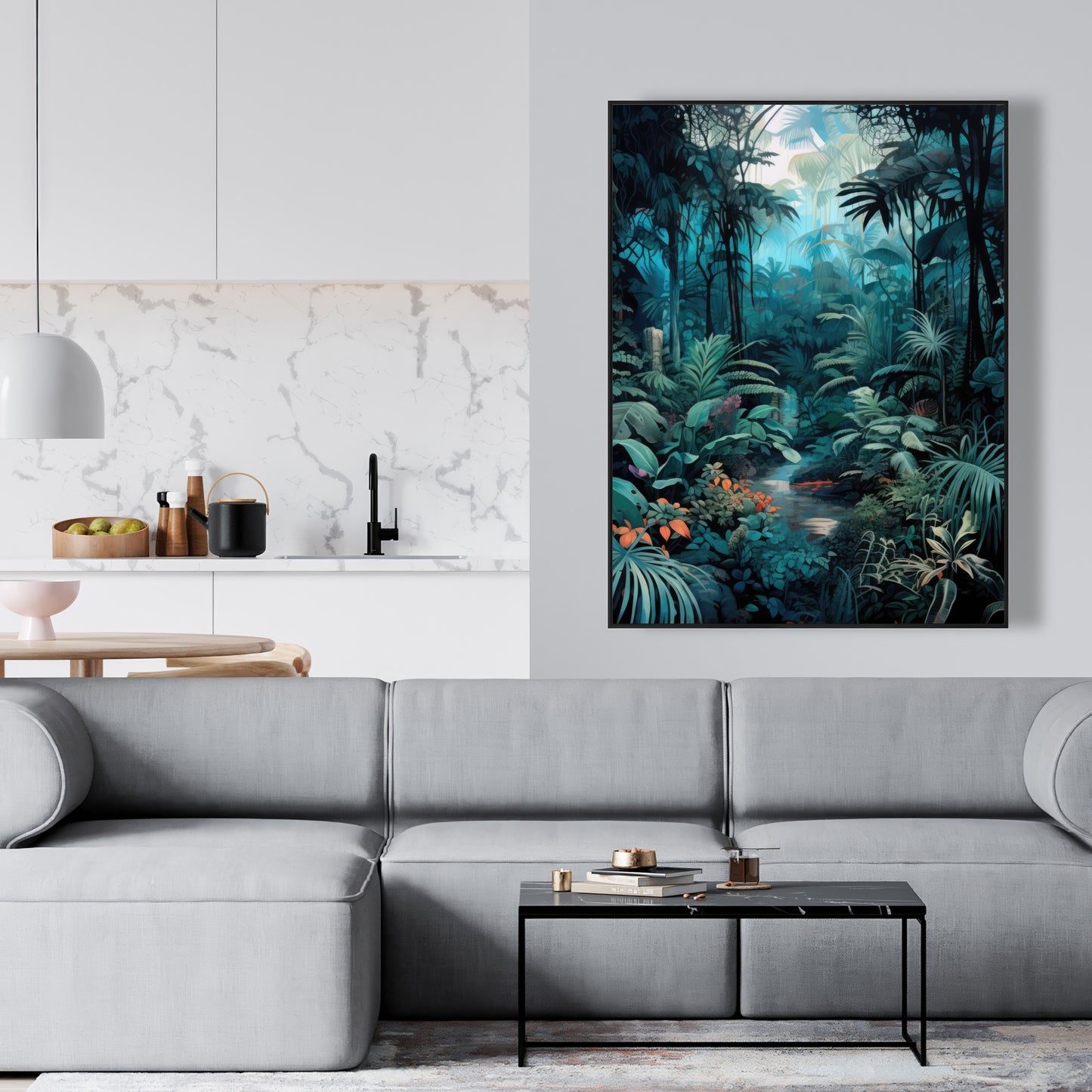 Deep in the Jungle - Blue Framed Canvas for Home Decor