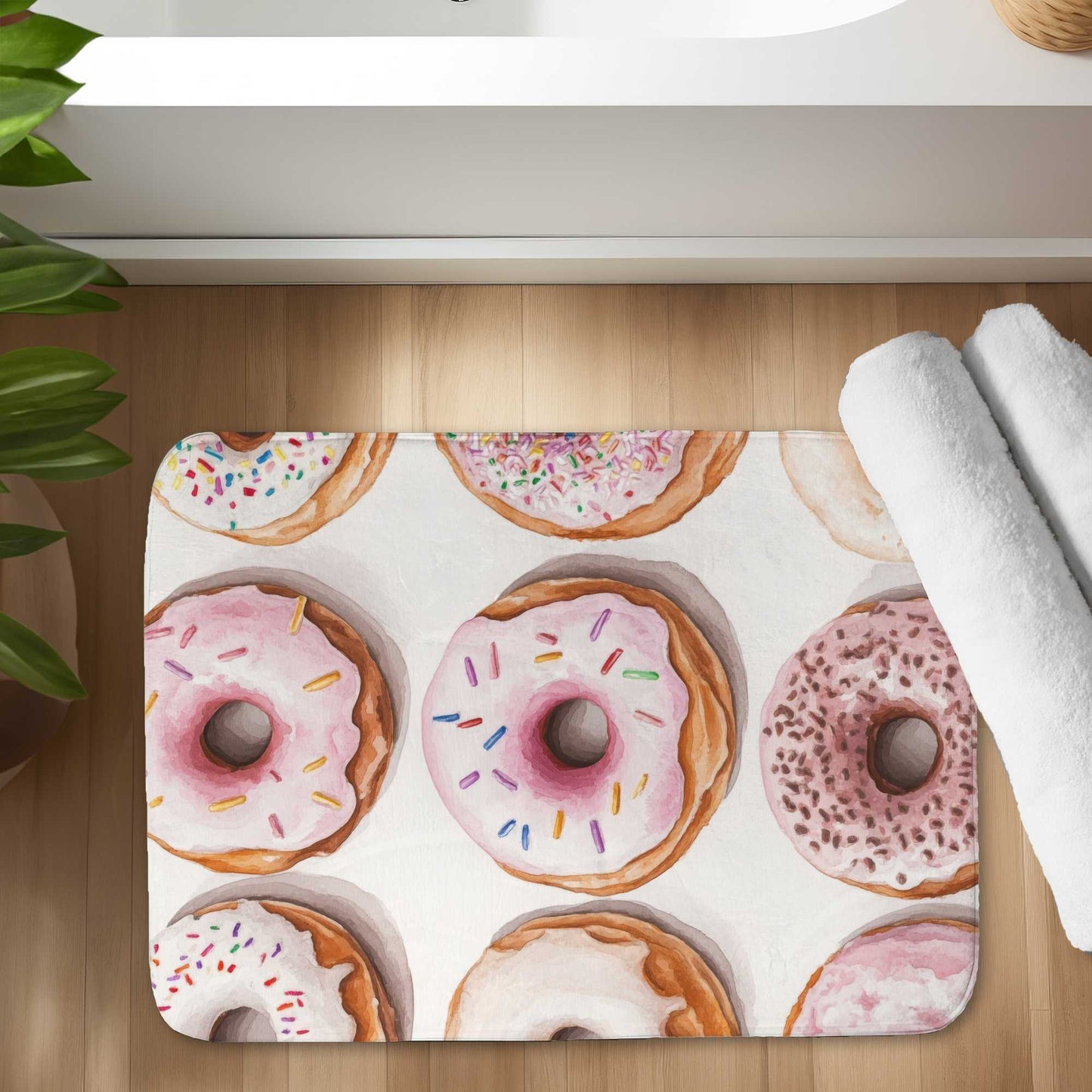 Donuts White Bath Mat - Cozy Home Decor for Bathrooms