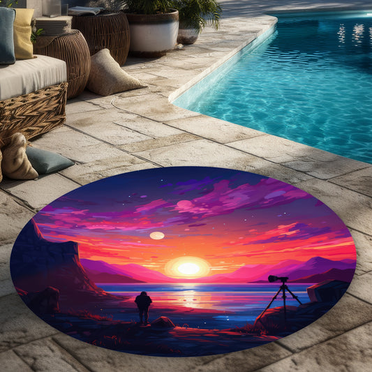 Solitude Yellow Round Outdoor Area Rug for Home Decor