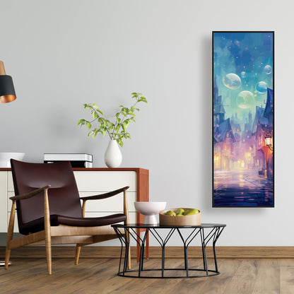Bubble ville - Purple Framed Canvas for Home Decor