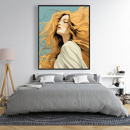 Flowing Hair - Beige Framed Canvas for Home Decor | Elegant Art