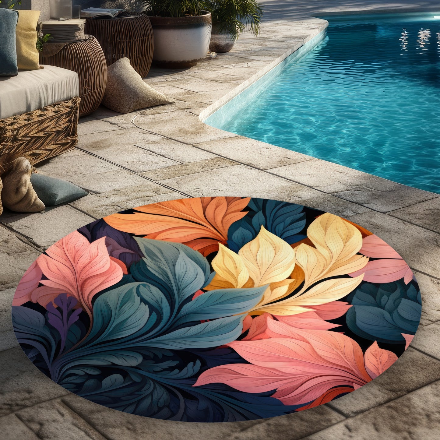 Pastel Bloom Round Outdoor Area Rug | Stylish Home Decor