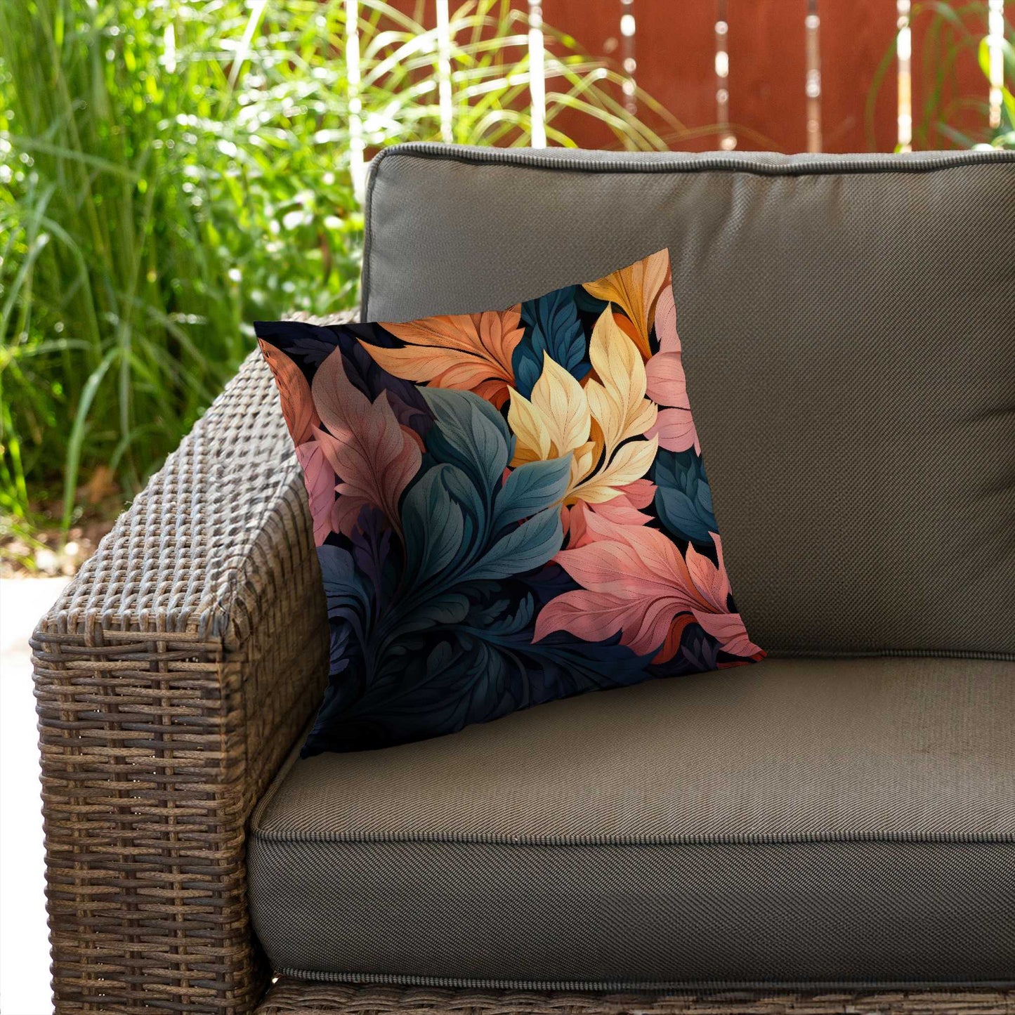 Coussin décoratif en sergé de polyester gris pastel fleuri | Décoration