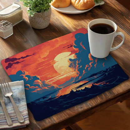 Napperon tressé en polyester orange et bleu pour la décoration intérieure