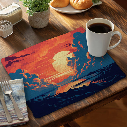 Orange and Blue Braided Polyester Placemat for Home Decor