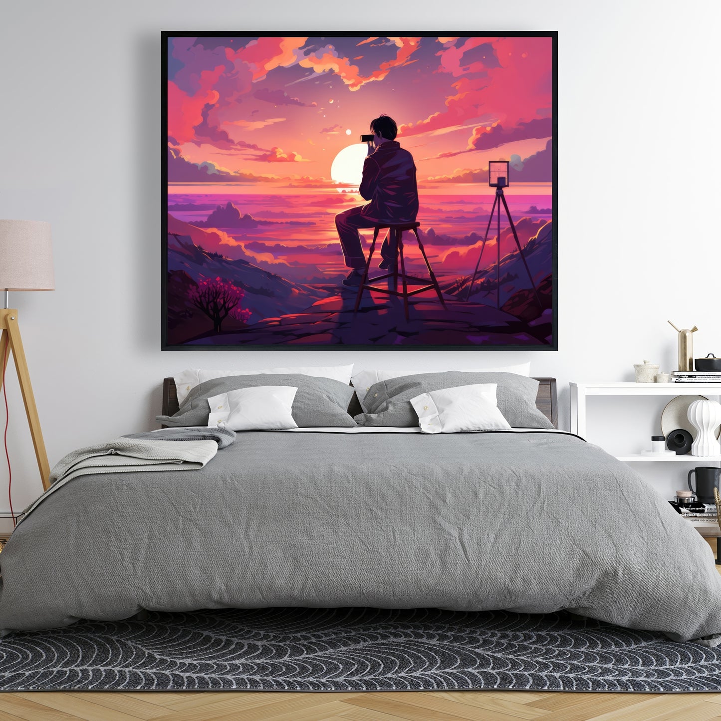 The Observer - Blue Framed Canvas Art for Home Decor