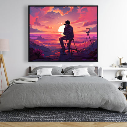 The Observer - Blue Framed Canvas Art for Home Decor