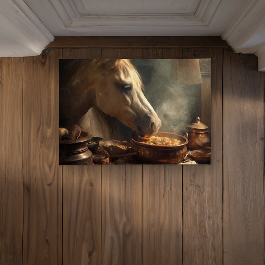 Horse on Soup - Black Indoor Outdoor Door Mat for Home Decor
