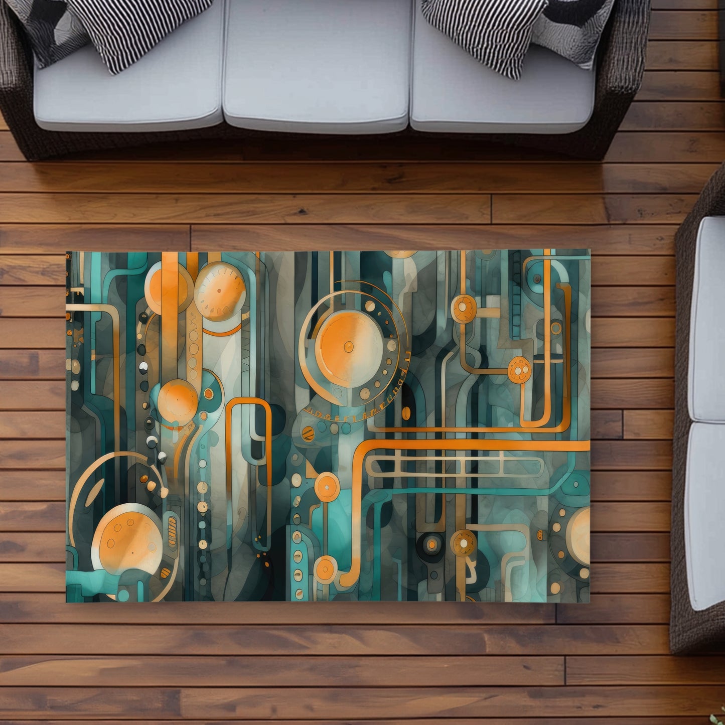 Astrological Machinery White Outdoor Area Rug for Home Decor