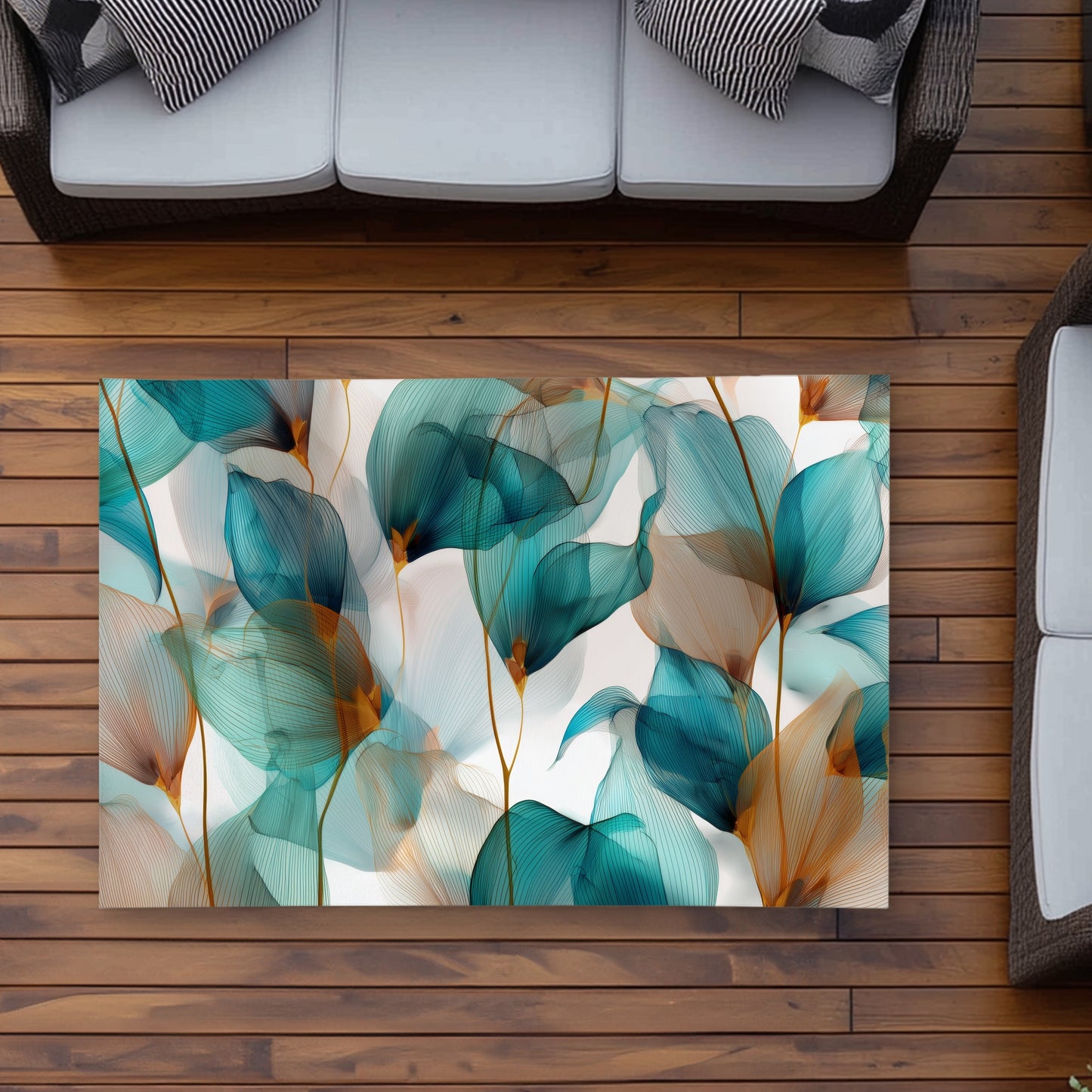 Teal and Brown Turquoise Outdoor Area Rug for Home Decor