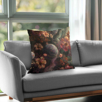 Flower Space Poly Twill Throw Pillow - Home Decor Accent