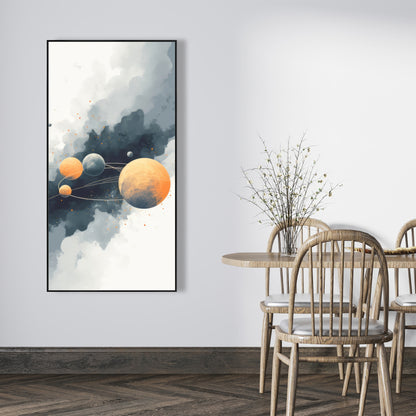 Circle of Planets - Orange Framed Canvas for Home Decor