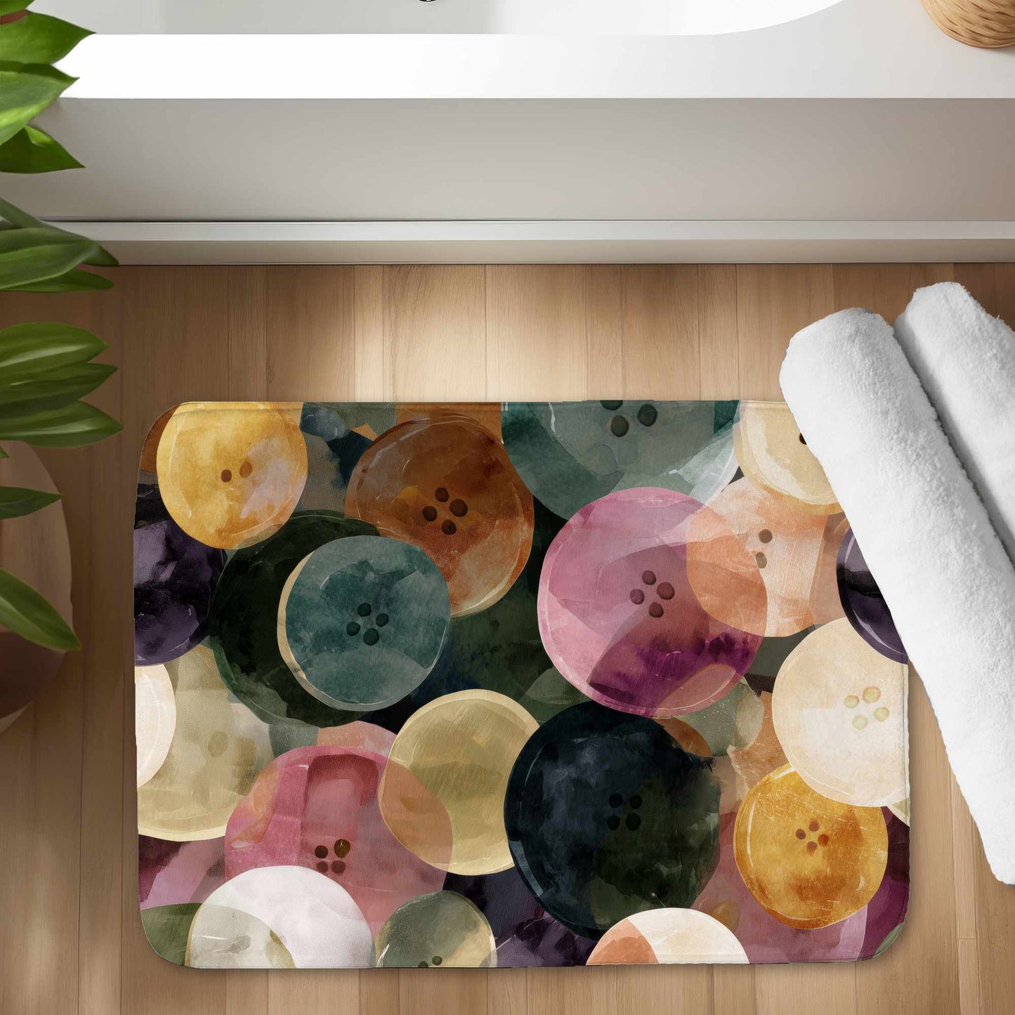 Tapis de bain fantaisie boutonnée et colorée | Tapis décoratif vibrant pour la maison
