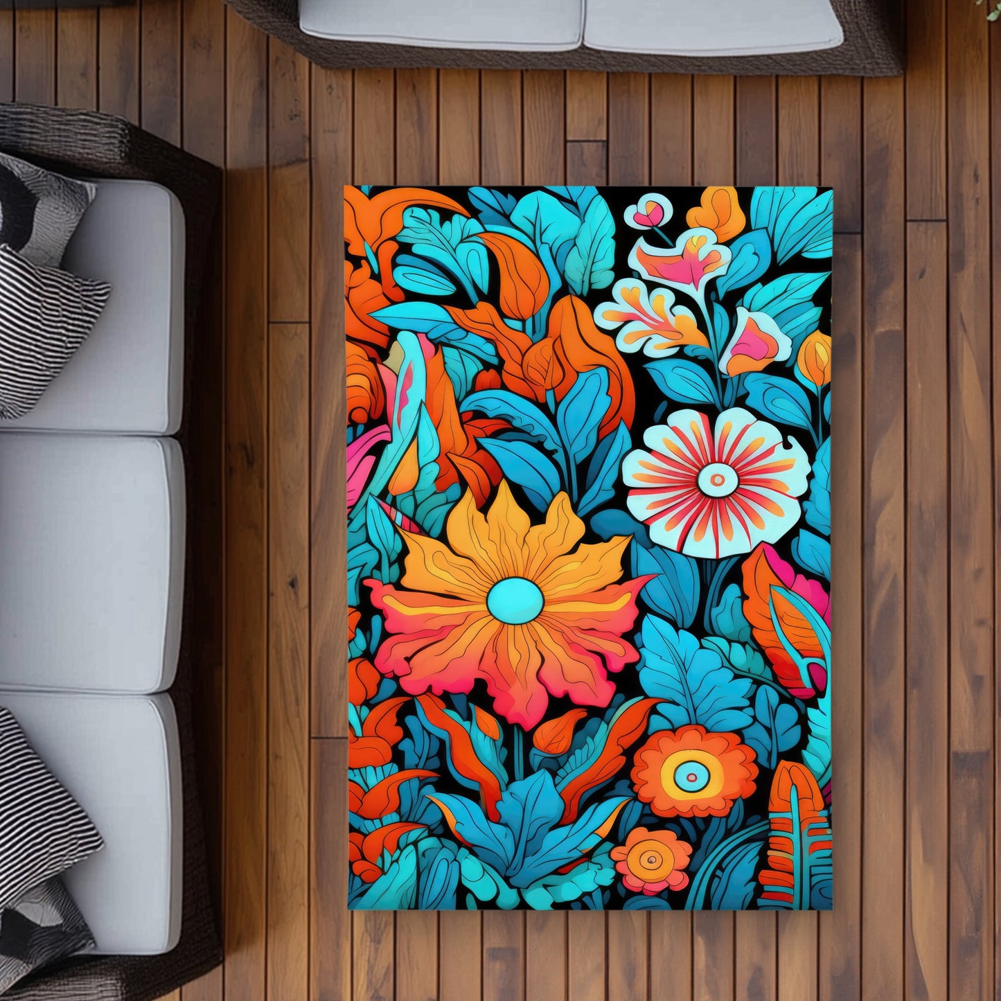 Floral Hues Turquoise Outdoor Area Rug | Home Decor Essentials