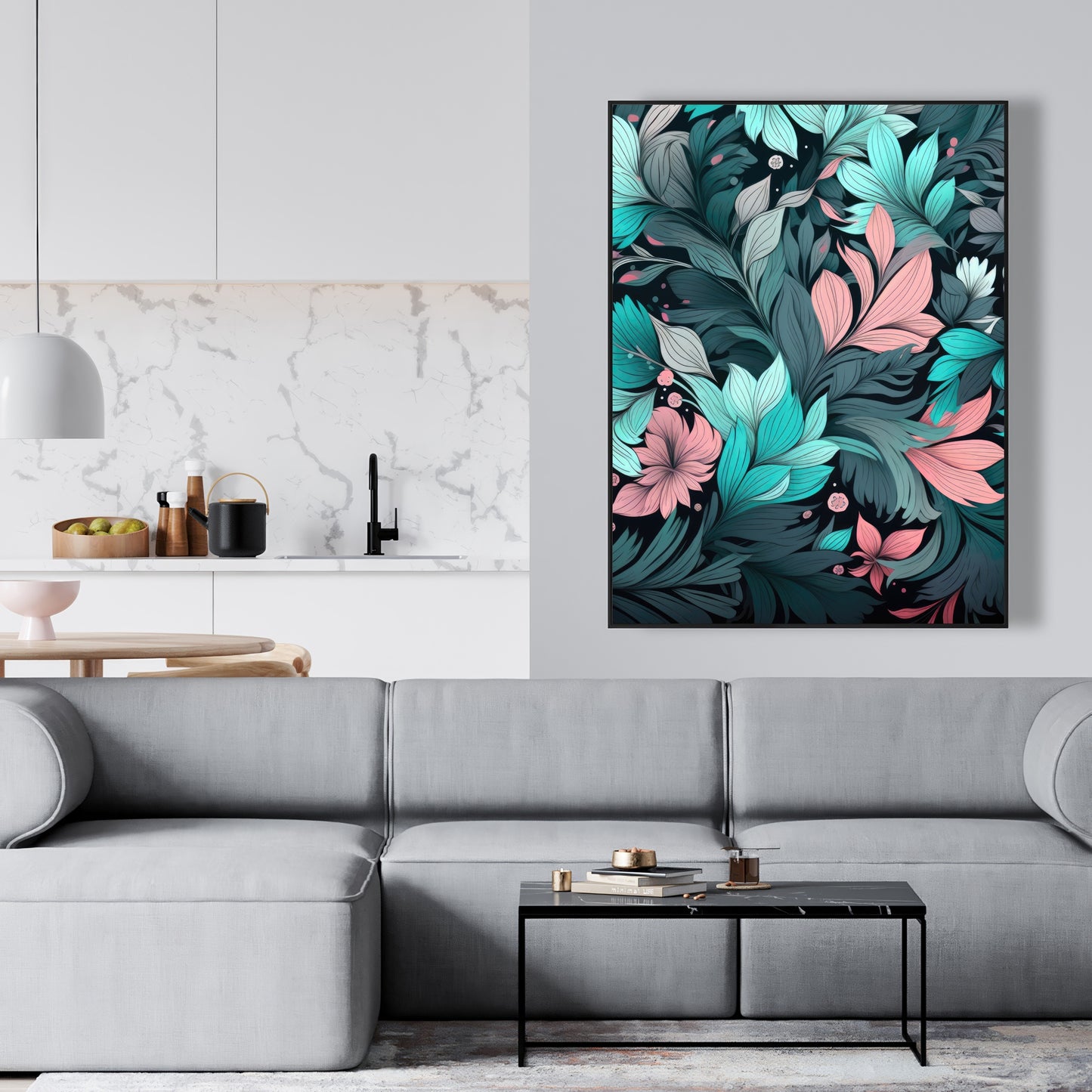 Neon leaves - 36"x36" Framed canvas