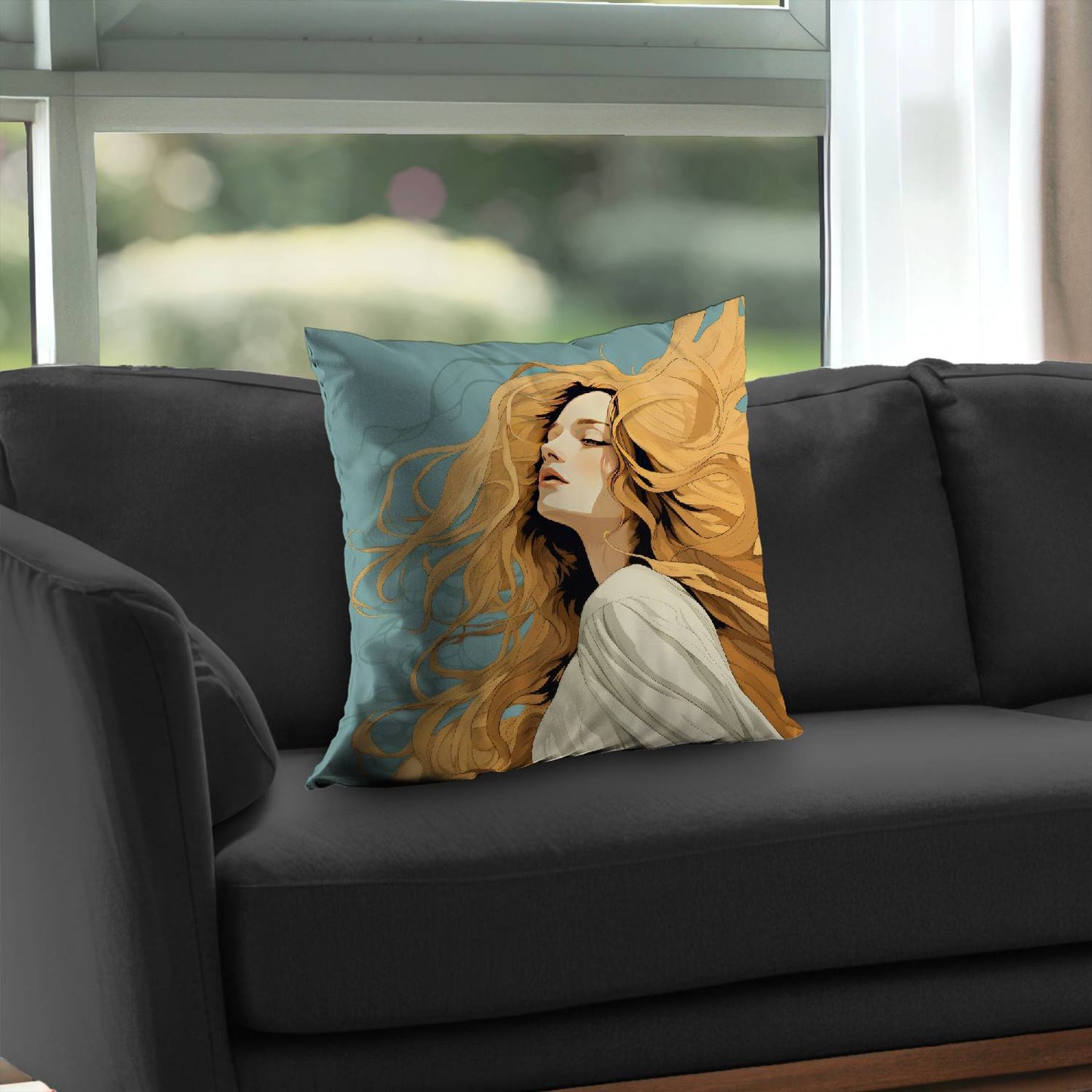 Coussin décoratif en sergé de polyester à motif de cheveux flottants - Décoration d'intérieur élégante