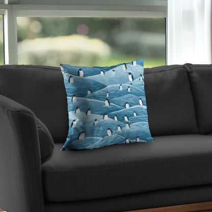 Penguins Wandering Turquoise Poly Twill Throw Pillow | Home Decor