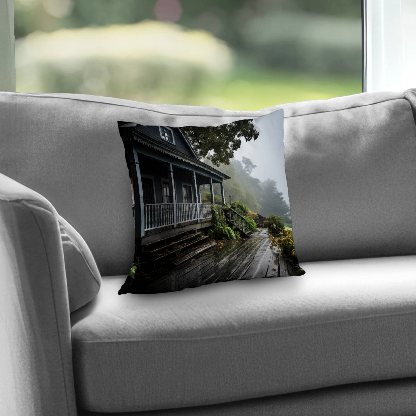 Rainy porch - Throw pillow - Print on demand