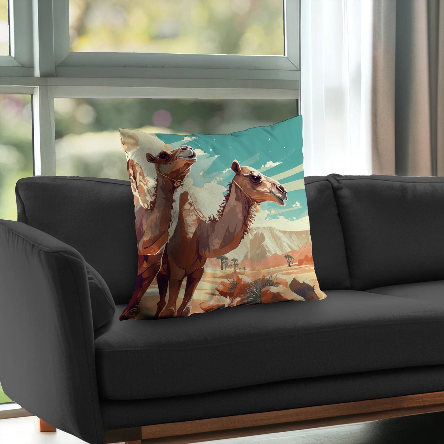 Two camels - Throw pillow - Print on demand