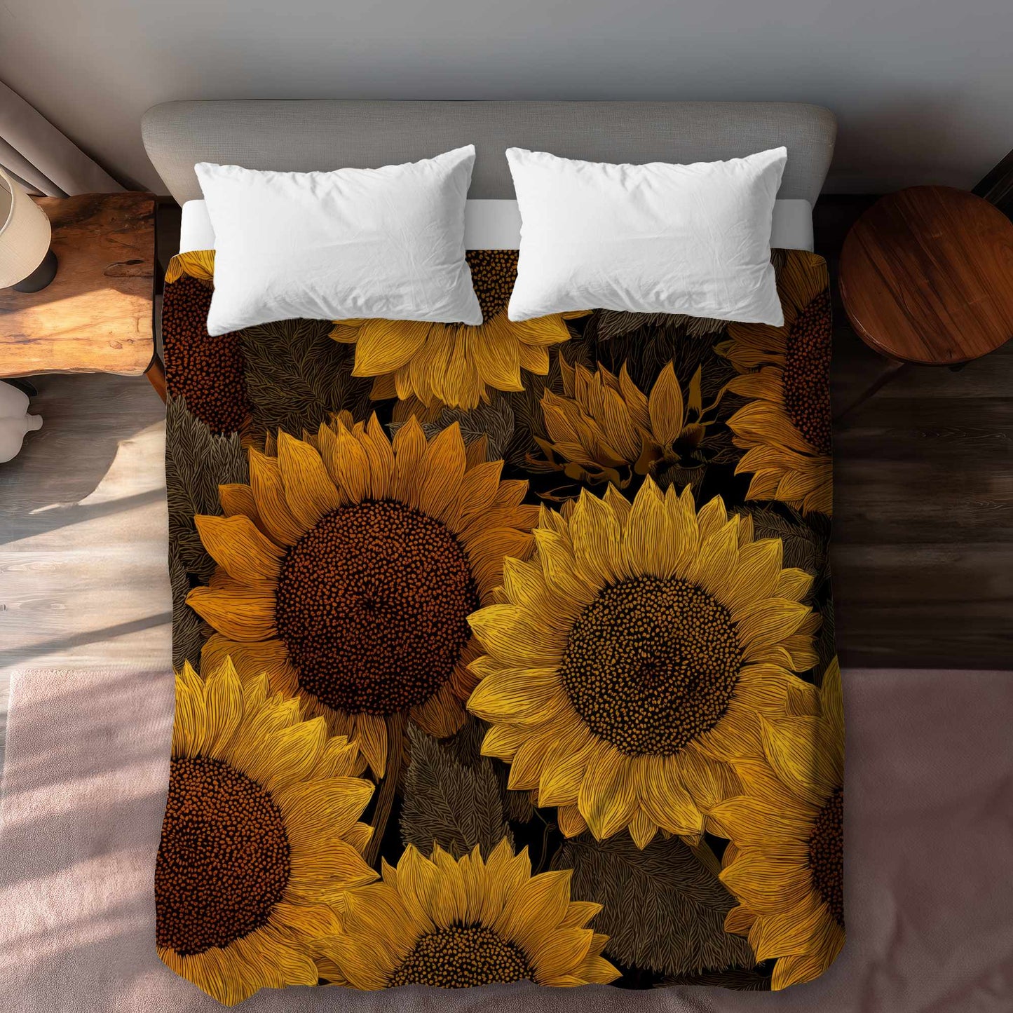Housse de couette Golden Glow Blooms | Décoration d'intérieur élégante