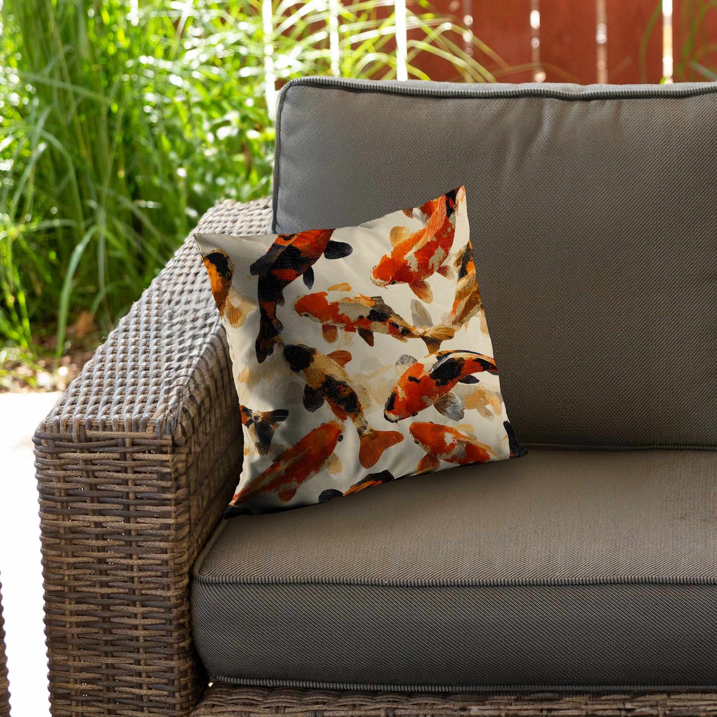 Coussin décoratif en sergé de polyester Koi Dance Flow - Accessoire de décoration intérieure