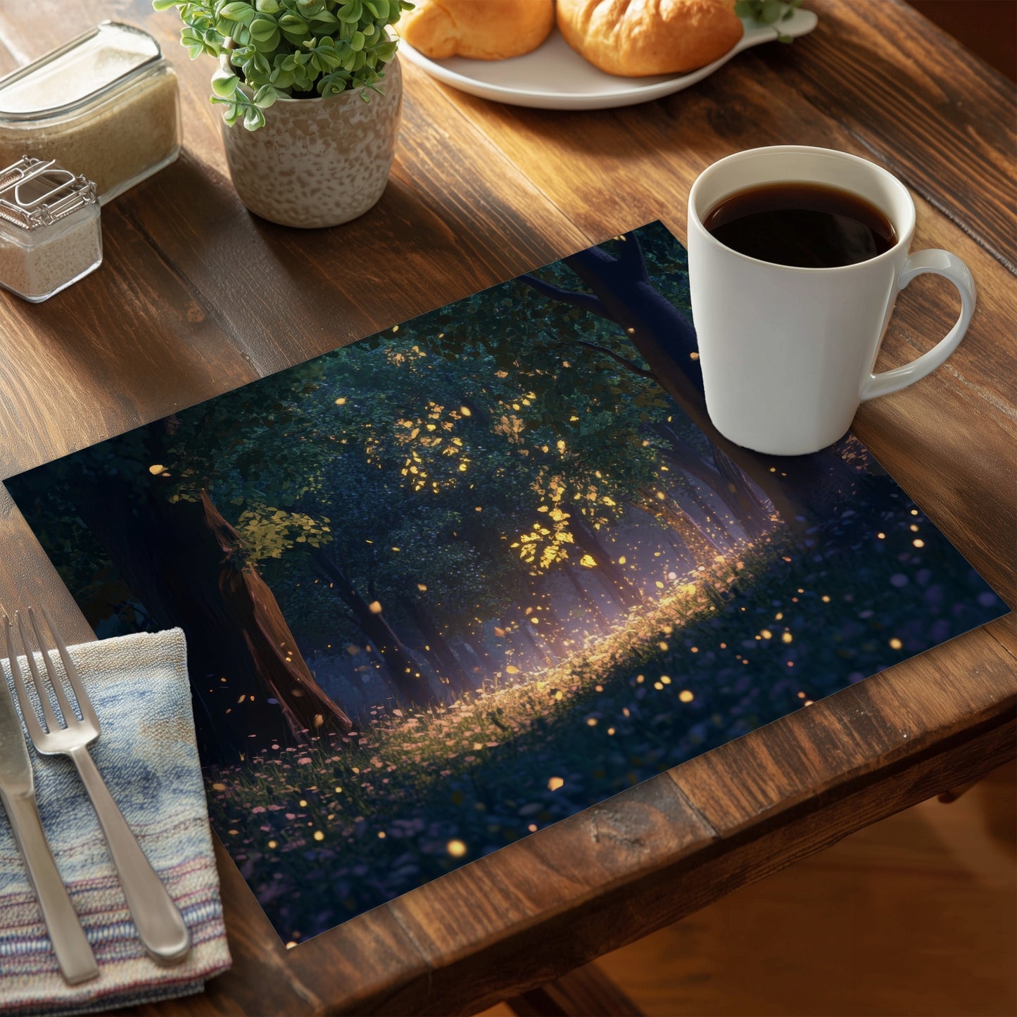 Glowing Leaves Polyester Placemat - Elegant Home Decor