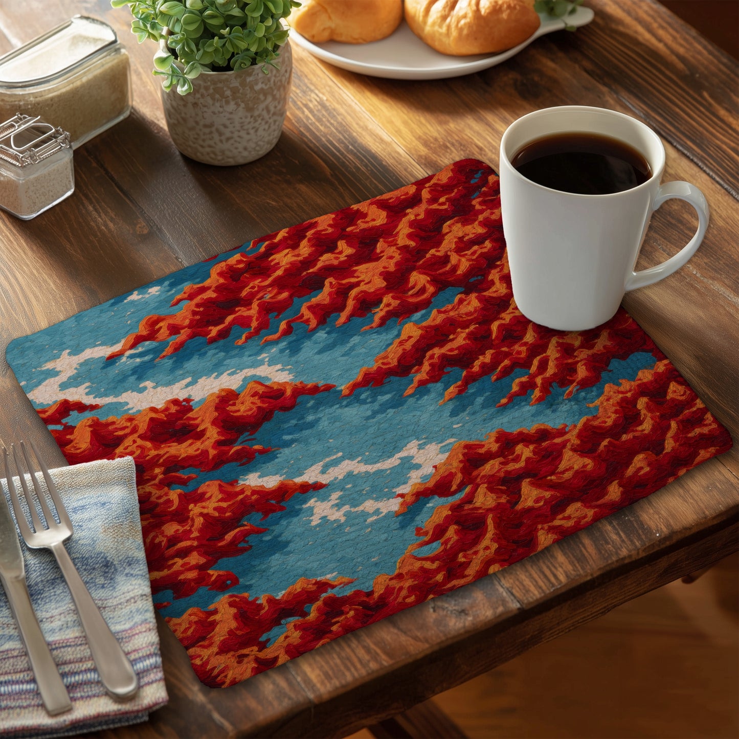 Red Mounds Braided Polyester Placemats for Home Decor
