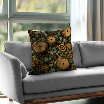 Hiding Gears Poly Twill Throw Pillow | Stylish Home Decor
