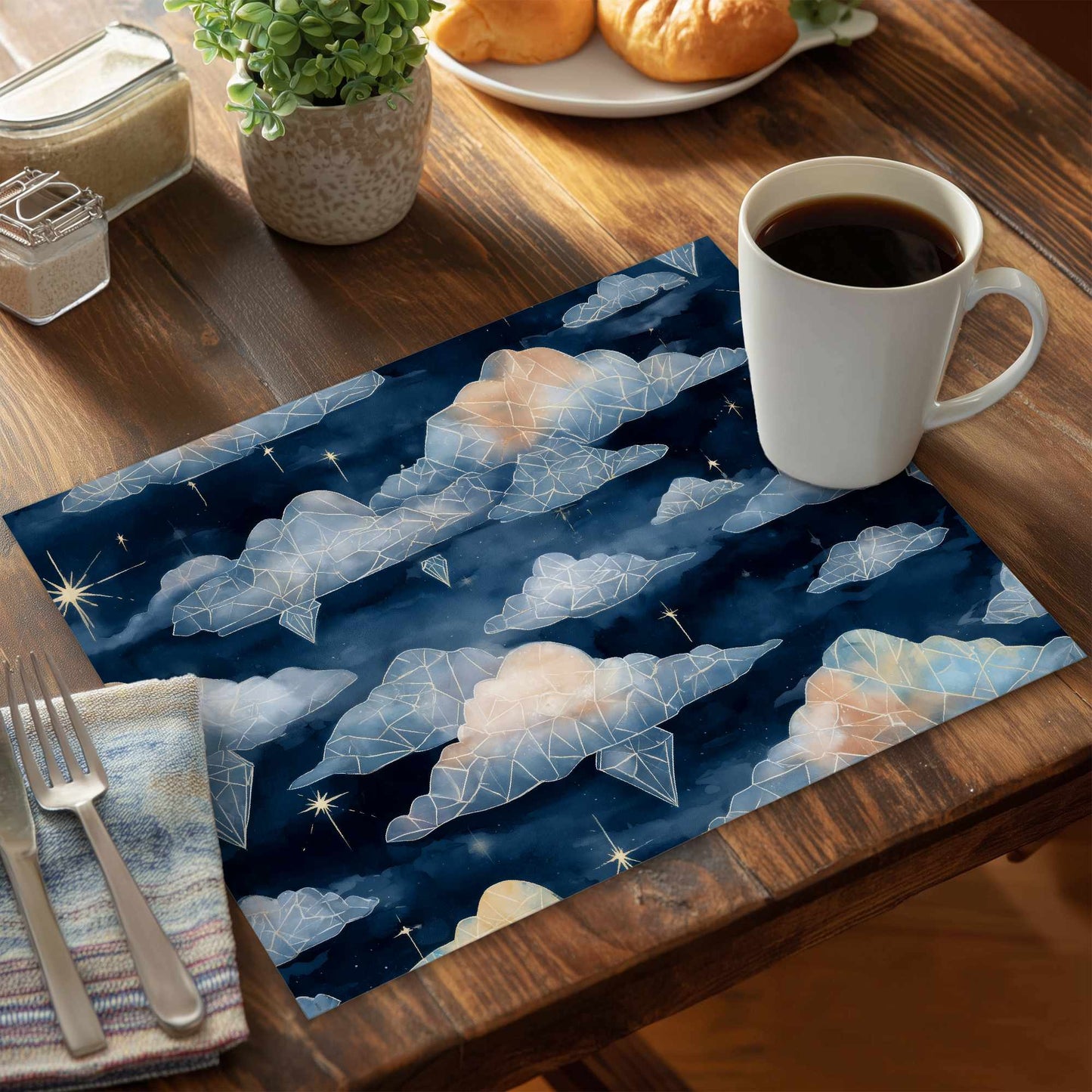 Set de table en polyester Nuages de cristal céleste pour la décoration intérieure