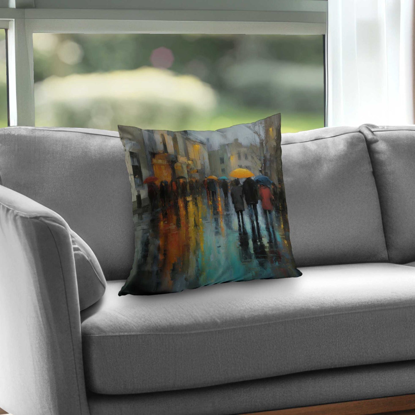 Rainy Day Poly Twill Throw Pillow - Cozy Home Decor Accent
