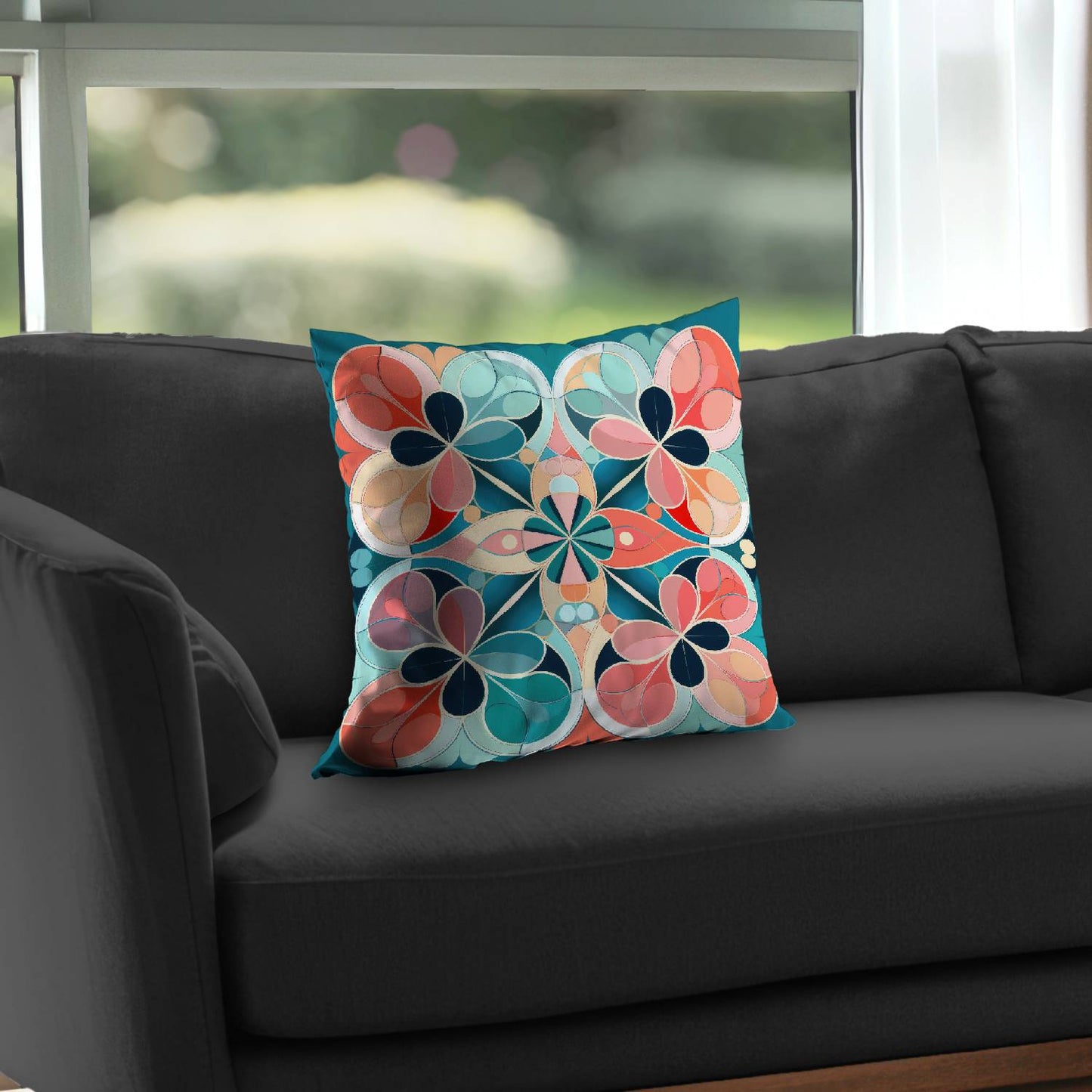 Coussin décoratif Mandala en sergé de polyester - Accessoire de décoration unique pour la maison
