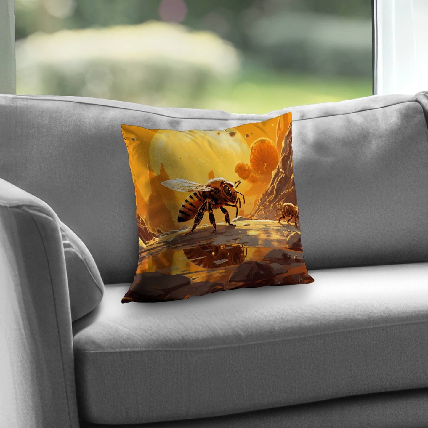 Bee World Poly Twill Throw Pillow - Home Decor Accent Pillow