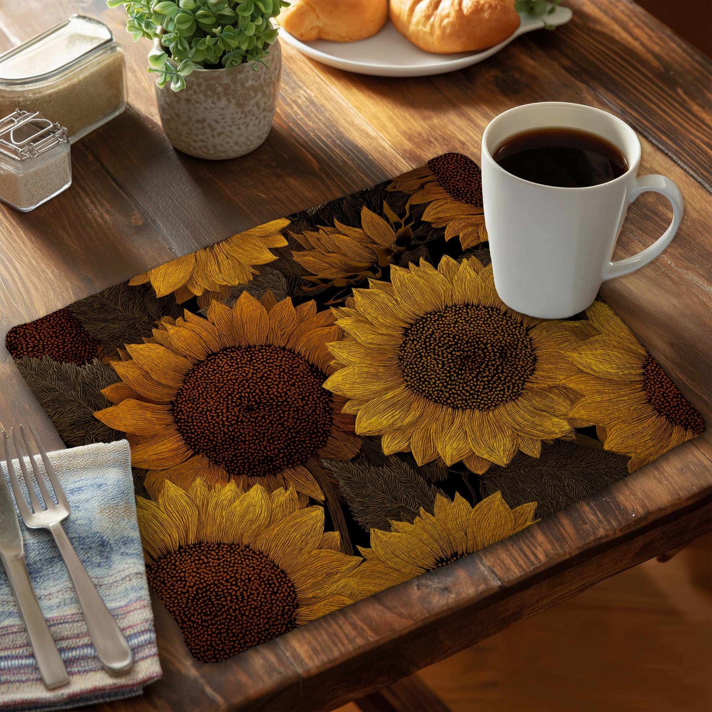 Golden Glow Blooms Braided Placemat | Stylish Home Decor
