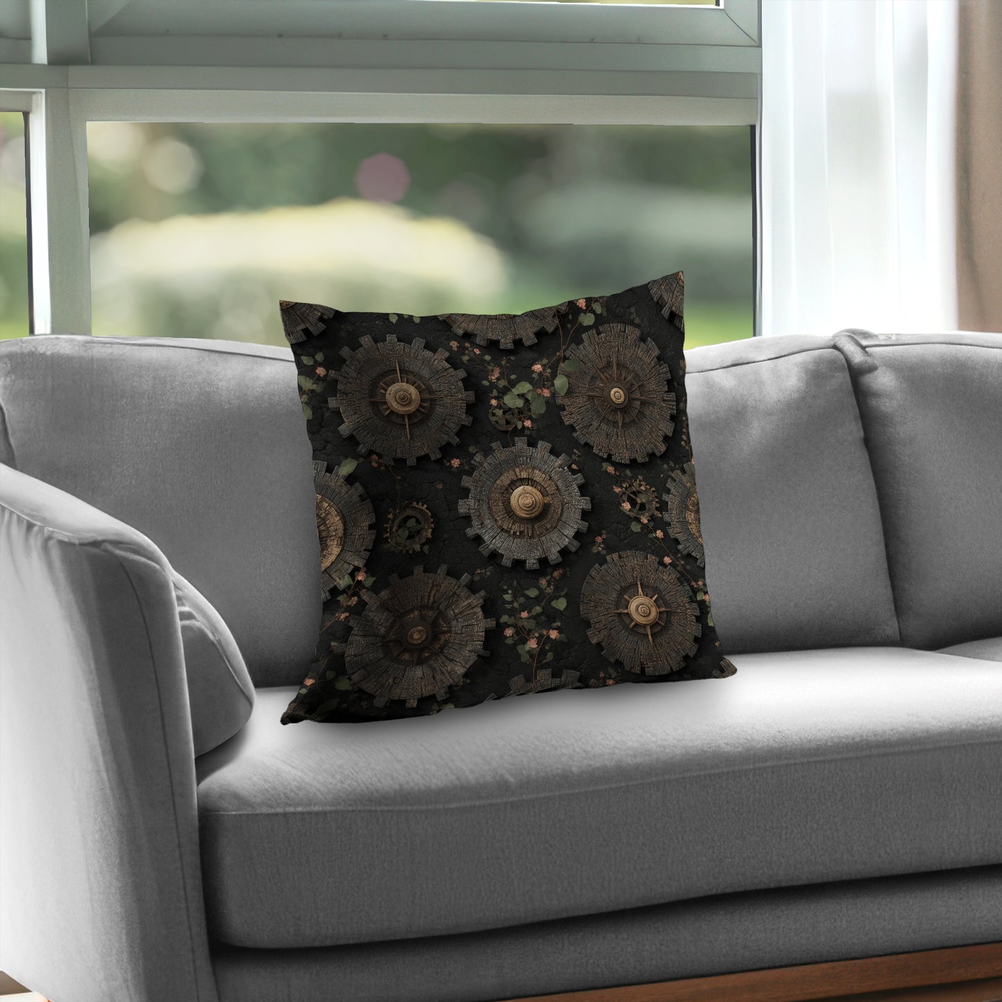 Cog Pattern Gray Poly Twill Throw Pillow Insert | Home Decor