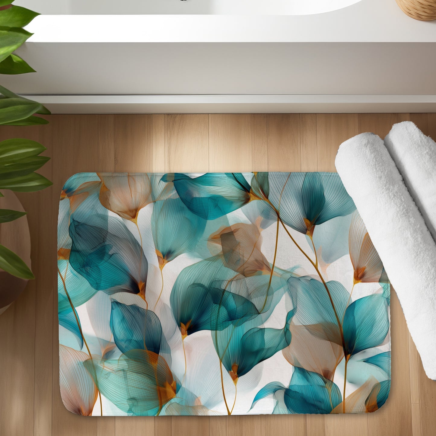Teal and Brown Bath Mat - Stylish Home Decor Accent