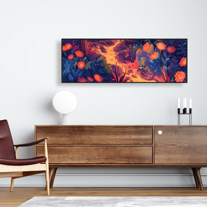 Burning Flowers Purple Framed Canvas | Home Decor Art