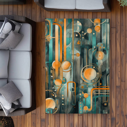 Astrological Machinery White Outdoor Area Rug for Home Decor