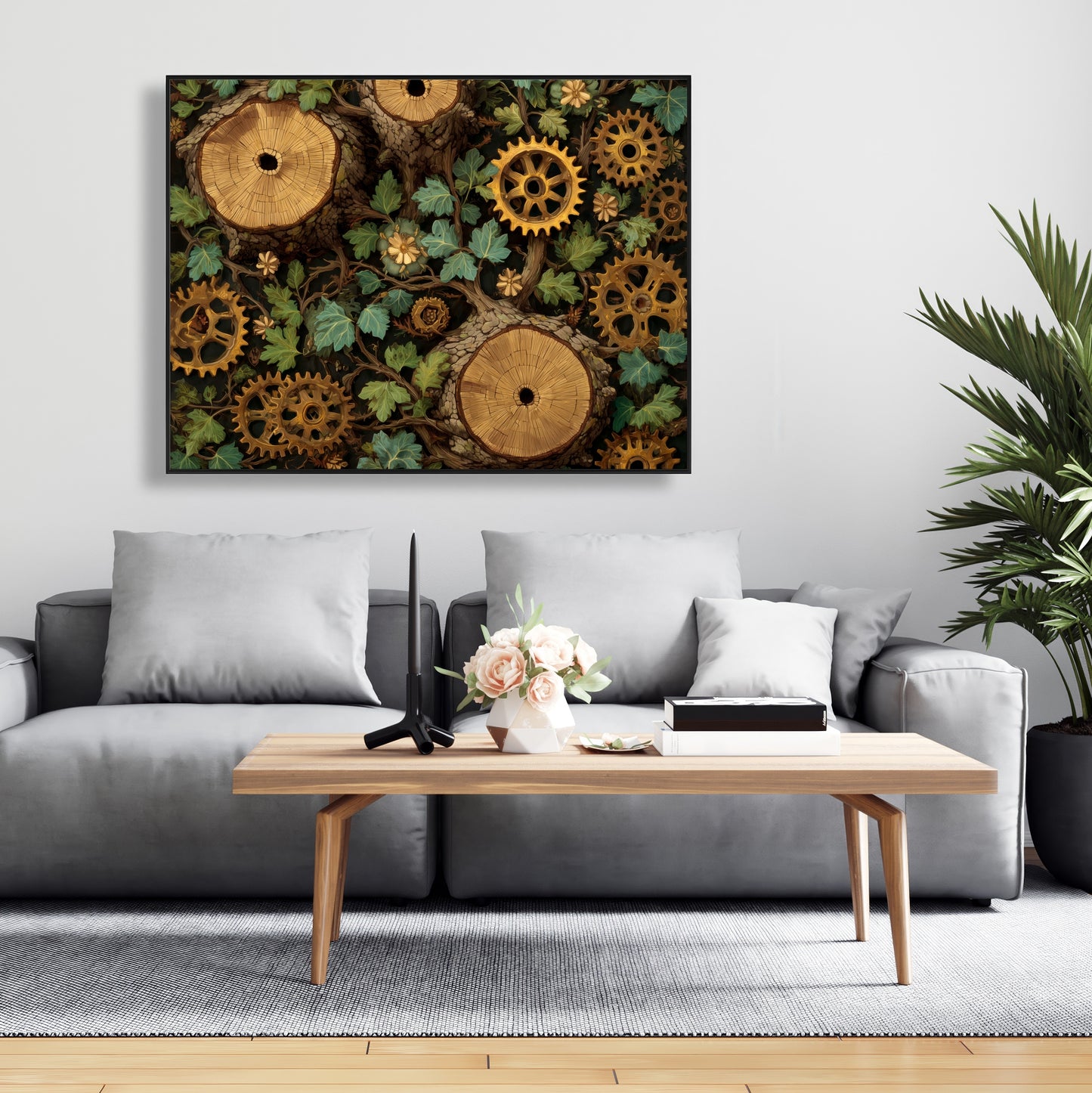 Hiding Gears - Brown Framed Canvas Art for Home Decor