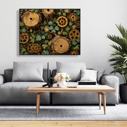 Hiding Gears - Brown Framed Canvas Art for Home Decor