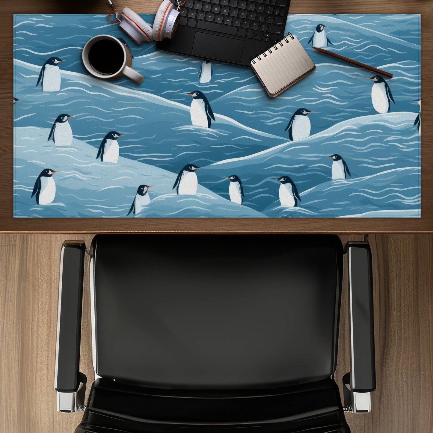 Penguins Wandering Turquoise Gaming Mat for Home Decor