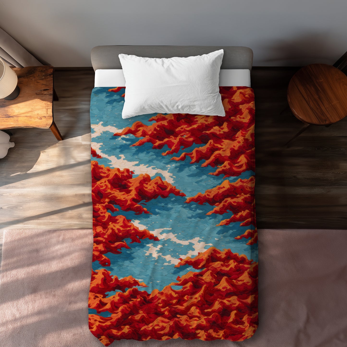 Red Mounds - White Duvet Cover for Elegant Home Decor