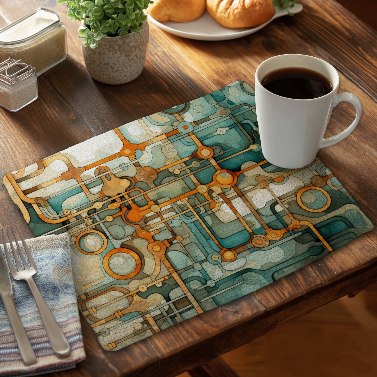 Turns and Bends - Orange Braided Polyester Placemat | Home Decor