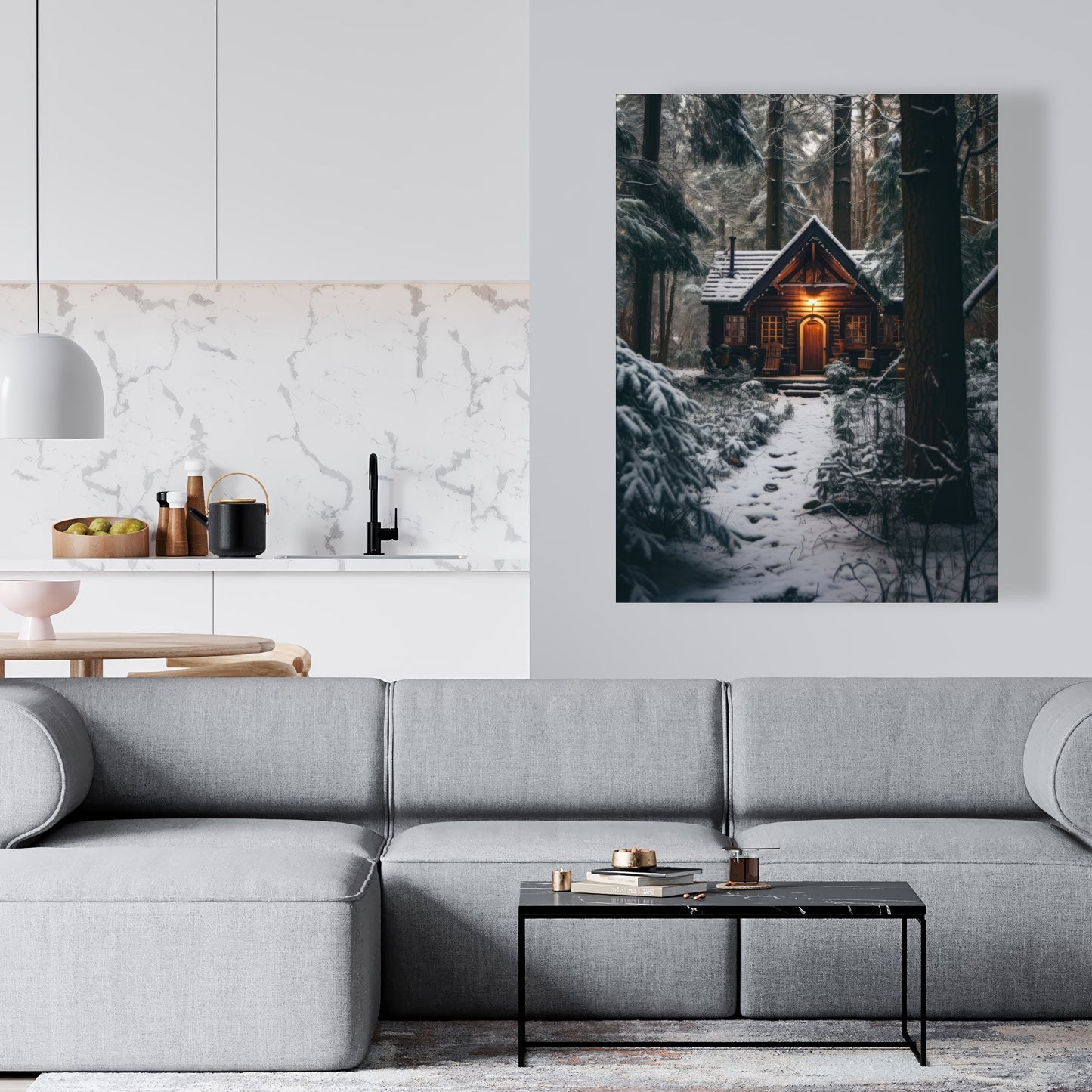 The Lone Cabin - Brown Canvas Home Decor Art Print