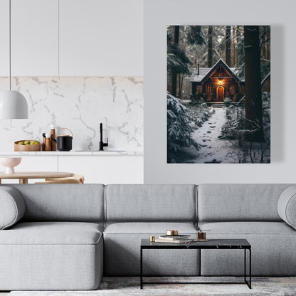 The Lone Cabin - Brown Canvas Home Decor Art Print