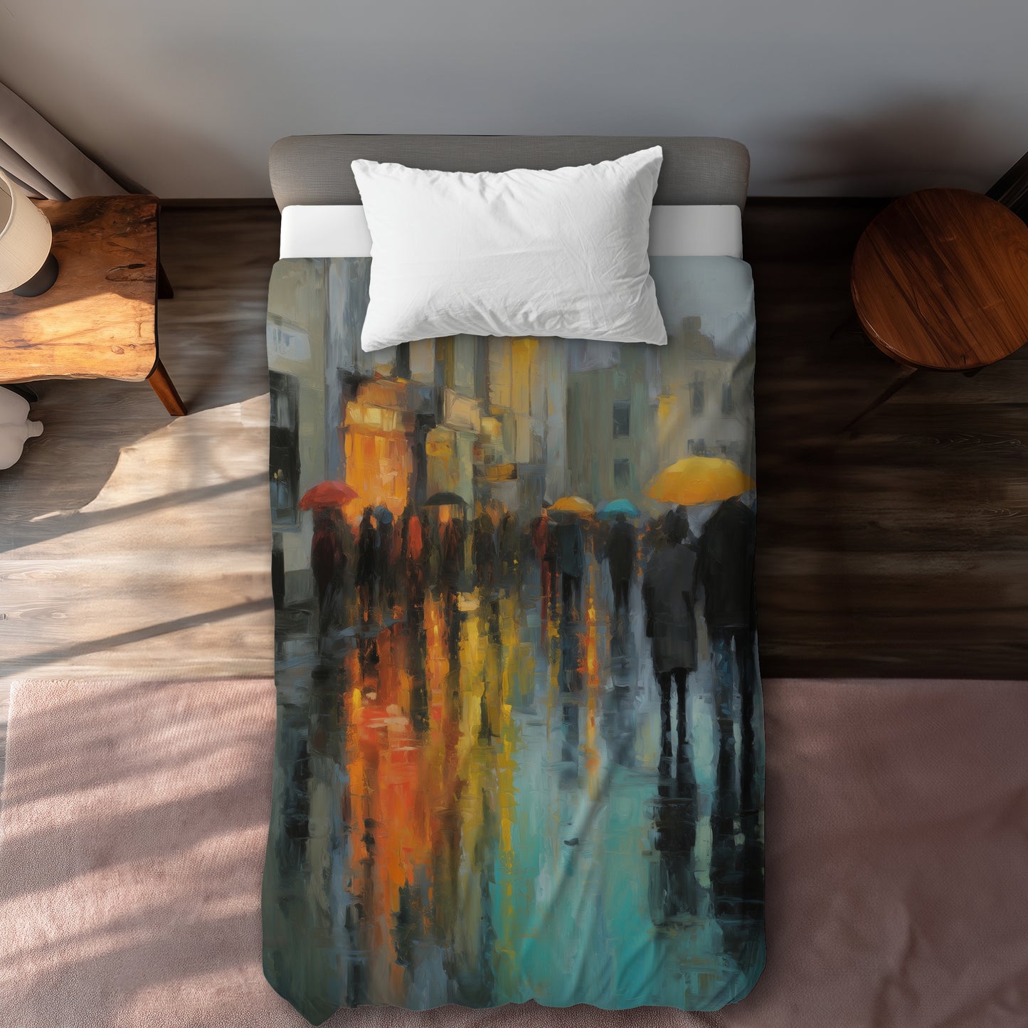 Housse de Couette Jour de Pluie | Linge de Lit Déco Maison Douillette
