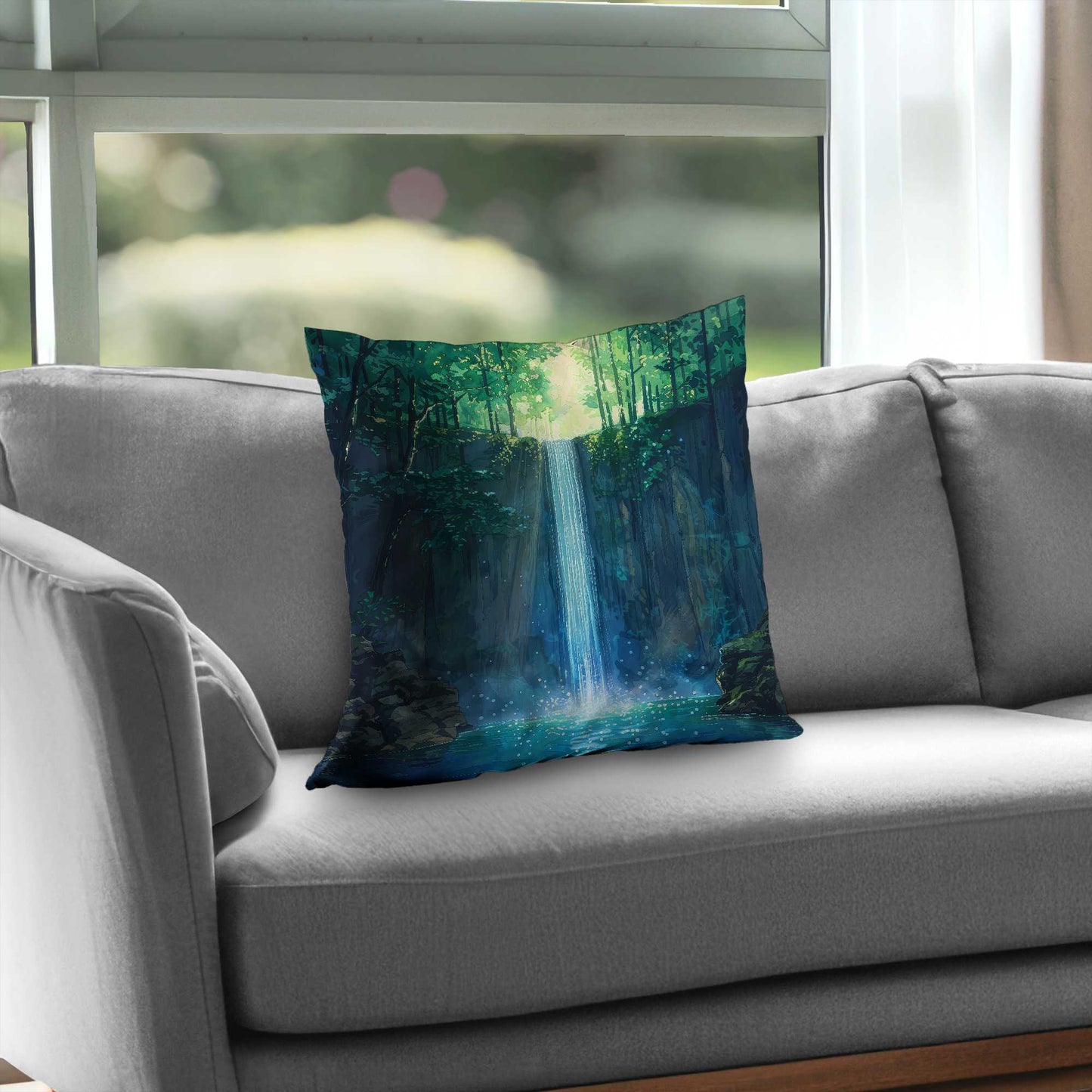 Coussin décoratif en sergé de polyester effet cascade - Décoration élégante pour la maison