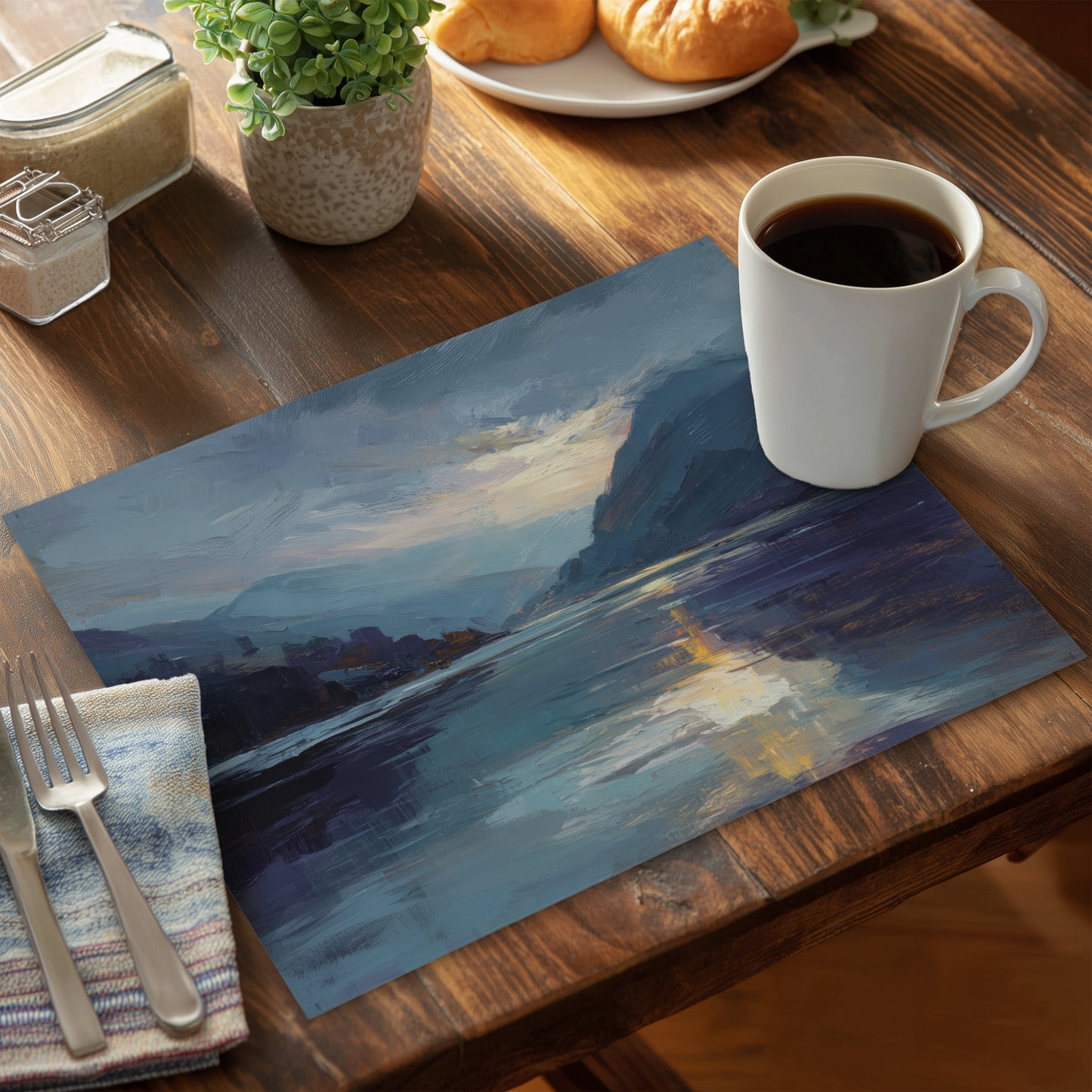 Obscure Blue Polyester Placemat for Stylish Home Decor