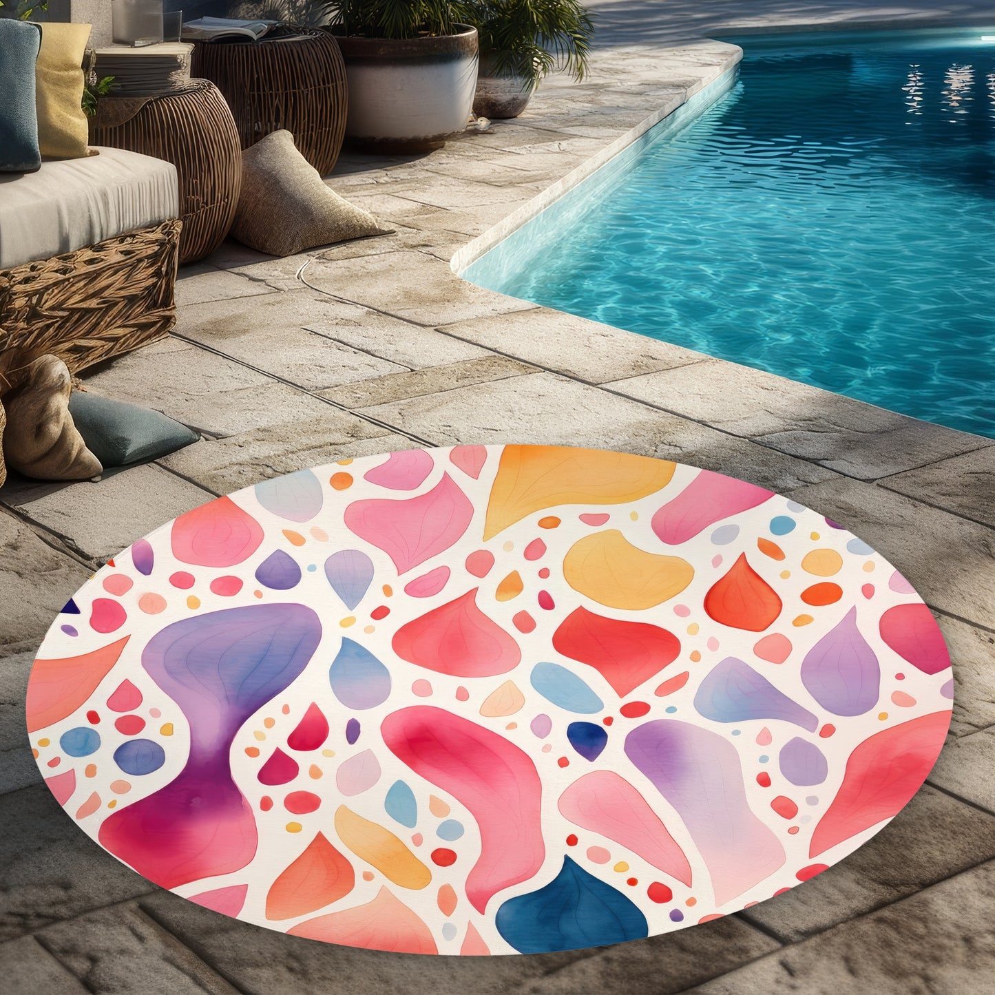 Tapis d'extérieur rond à taches | Accent élégant pour la décoration intérieure