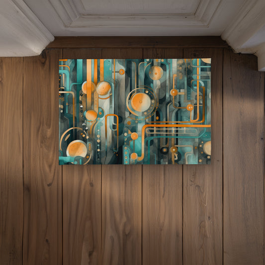 Astrological Machinery Turquoise Indoor Outdoor Door Mat -